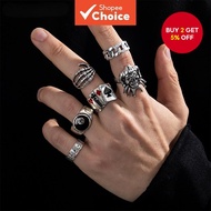 6PC Hip Hop Poker Rings Set - Gothic Skull Claw 8 Ball Statement Jewelry for Men & Women