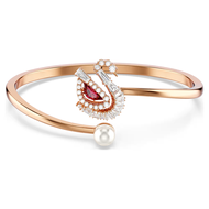 กำไลข้อมือ Swarovski รูปหงส์ "Flying Swan" สีโรสโกลด์ ประดับเพชรและไข่มุก ทำจากเงินแท้ 100% S925 กำไ