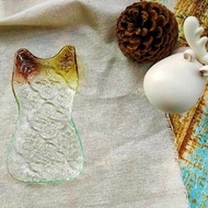 貓咪造型海棠花玻璃特色盤 綠色友善 海棠花玻璃盤 海棠花 窯燒