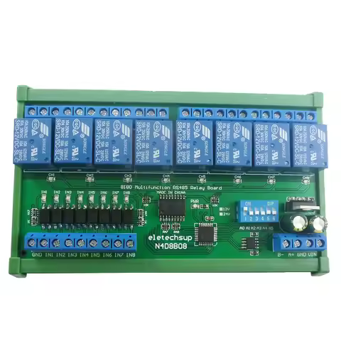 DC 12V 24V 8 Isolated Input & 8 Output DIN35 C45 Rail Box UART RS485 Relay Module Modbus RTU Control