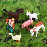 SWEETJOHN Figurines Duck Goat Farmland Worker Animal Model DIY Accessories Pig Fairy Garden Ornaments