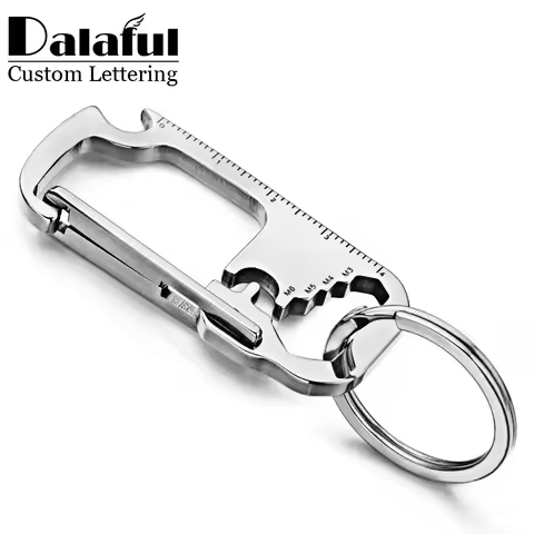 Stainless Steel Personalized Keychains Multifunctional Custom Lettering Keyrings Wrench Tool Bottle
