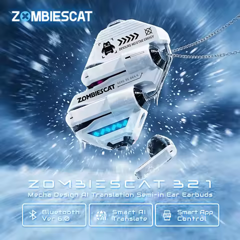 Zombies Cat Ai Translator Earbuds Bluetooth 6.0 Headphone Necklace Design Immersive Music TWS Wirele