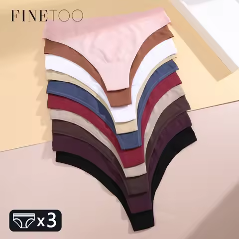 FINETOO 3Pcs Seamless Stretchy Thongs Underwear for Women Wide Belt Breathable Briefs Low Waist Comf