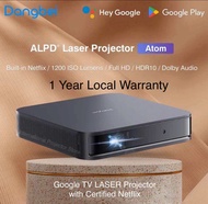 Dangbei Atom GTV Laser Projector, Google TV™ OS, 1200 ISO Lumens (ANSI Lumens 1500), Official Netflix , 1080p, HDR10, HLG, Dolby Audio, Chromecast Built-in, Autofocus, Auto Keystone Correction (1 Year Local Warranty) - Latest Model March 2024