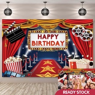 8x6FT Birthday Backdrop Movie Night Party Decoration Supplies Red Carpet Movie Theme Photography Bac