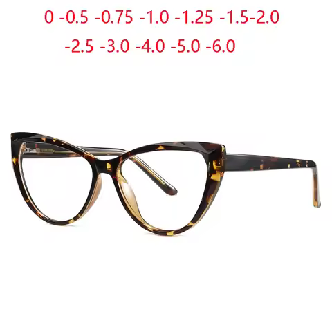 Leopard Frame Cat Eye Nearsighted Glasses For Women TR90 Anti Blue Rays Minus Degree Prescription Sp