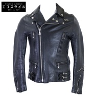 Lewis Leathers x The Real McCoy's 特別版 LIGHTNING 鹿皮/黑色尼龍橢圓形貼片黑色拉鍊雙排扣騎手夾克 36 碼 [二手]
