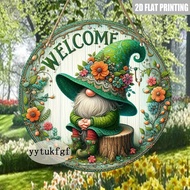 1pc 2D Flat" Spring Garden Gnome Welcome" Theme Decorative Sign & Plaque Exquisite Wooden Round Sign