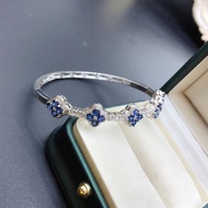 New Item Natural Sapphire Gemstone Bracelet 925 Sterling Silver Blue Stone Bangle for Women Fine Wed