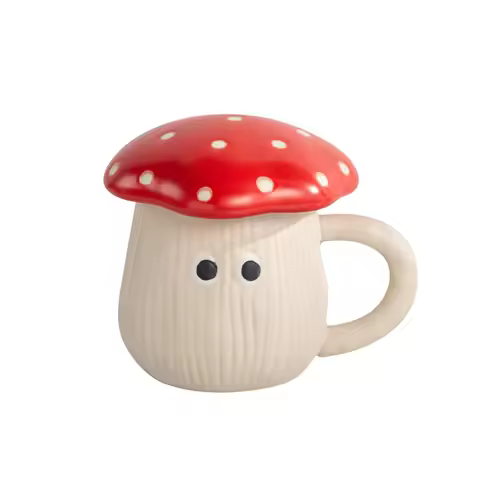 390ml 13oz Red Mushroom Mug Cute Lovely Ceramic Coffee Mug Water Breakfast Milk Mug Cup with Lid and