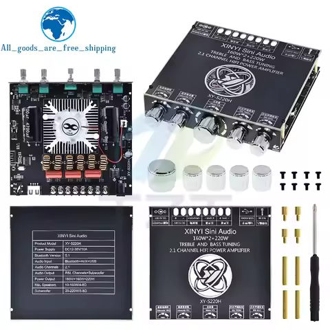 XY-S220H 160W*2+220W TDA7498 Bluetooth Subwoofer Power Amplifier Board 2.1 Channel Hifi Class D Audi