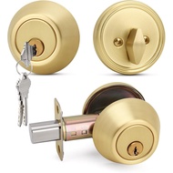 Moquin Gold Deadbolt Lock for Exterior Door, Single Cylinder Deadbolt with Key, One-Sided Deadbolt L