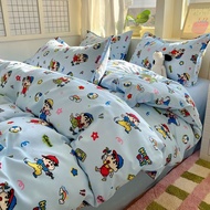 Cartoon Crayon Shin Chan Ins Bedding Sets Dormitory Bedroom Comforter Cover Flat Bedsheet Pillowcase