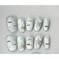 Ruyu Deshui) Wearing Nails Handmade Cat's Eye Hand-Painted Fish Manicure