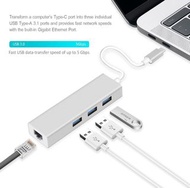 4 合 1 鋁合金 3.0 C 型轉 RJ45 以太網集線器 + 3 USB 3.0 端口適配器適用於台式筆記本電腦 1526 lfmckp 4 in 1 Aluminium Alloy 3.0 Ty