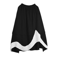 XITAO Contrast Color Asymmetrical Pocket Skirt Elastic Waist Patchwork A-line Loose Mid-calf Slimmin