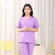 618[Shirt+Pants]Free Name Scrub Suit Clothes Medical Suits for Women Short Sleeve Full Set Nurse Set