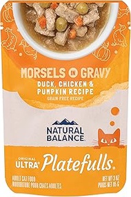 Natural Balance Platefulls Indoor Duck Chicken & Pumpkin Cat Food in Gravy | Premium Grain-Free Wet 