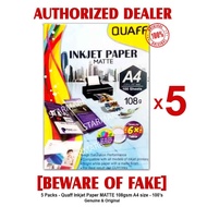 Quaff Inkjet Paper Papers Matte MATTE A4 Size 108gsm 100 sheets per pack - 5 Packs