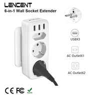 Lencent EU plug 6-in-1 wall socket extender with 3 AC outlet 3 USB 4000W 5v2.4a wall charger for hom