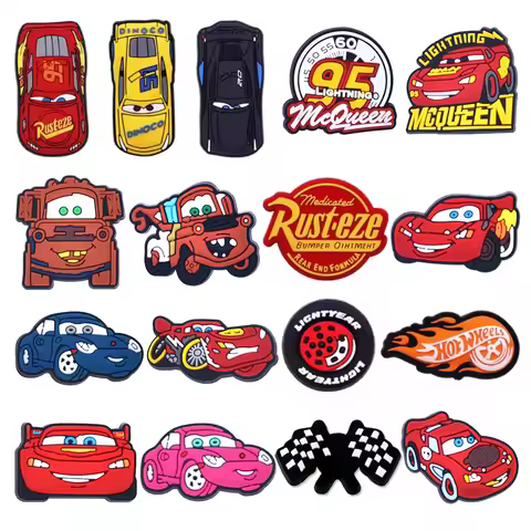 10-100Pcs Hot Toys Lightning Mcqueen Shoe Charms Pins Cars Shoe Accessories Decoration Fit Clog Sand