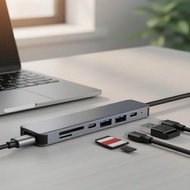 7-in-1 Type-C Hub Adapter, 4K 30Hz HDMI 2.0, 87W PD, USB 2.0/3.0, TF/SD  7-dalam-1 Penyesuai Hub Jen