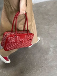 GOYARD กระเป๋าสีแดงสำหรับผู้หญิง2023ใหม่กระเป๋าแต่งงานเจ้าสาวหรูเนื้อเบาพิเศษกระเป๋าถือขนาดใหญ่