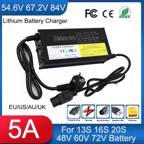 New 54.6V/67.2V/84V 5A Lithium Battery Charger 13S 16S 20S 48V 60V 72V 20Ah for Electric two wheeler