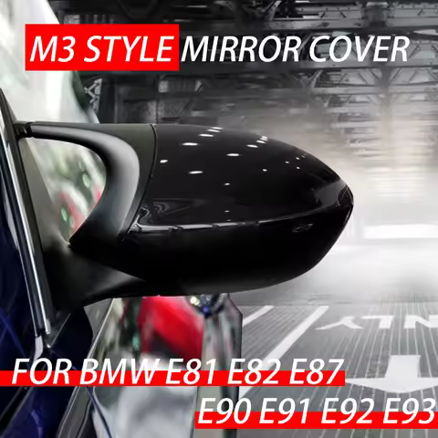 M3 Style Black Wing Mirror Cap Cover Side Rearview Mirror Shell Covers For BMW E90 E91 2005-2007 E92