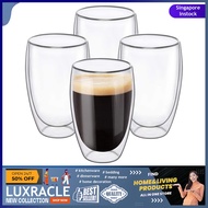 [sg stock] 4x ComSaf Double Walled Thermal Insulated Borosilicate Glass Coffee Cups 350ML Mugs Tea C