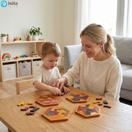 ISITA Wooden Tangram Puzzle, Pattern Cognitive Interactive Montessori Puzzles Toys, Cognitive Jigsaw