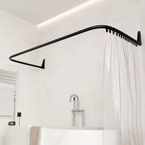 4 in 1 L amp UShaped Shower Curtain Rod for Bathtubs, 27.5x65x27.5 Inches, WallMounted Shower Curtai