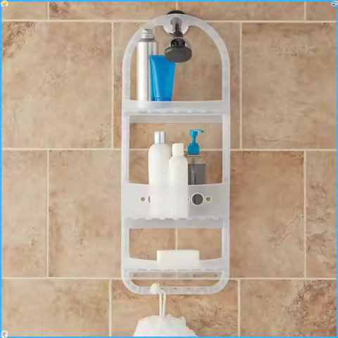 Large over the Shower Caddy, 2 Shelves, 1 Deep Basket, Heavy Duty Plastic, Frosty Finish, bathroom s