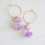 淺紫水晶耳環 天然石手工耳環 水晶鍍金耳環 礦石耳環