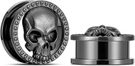 'ERKUOO 2PCS Skull Ear Gauges Screw Ear Plugs Tunnels Ear Flesh Tunnels Piercing Earrings Hangers Ex