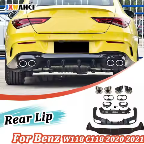 JXWANCF PP Car Rear Diffuser Bumper Lip Spoiler With Exhaust For Benz W118 C118 CLA180 CLA200 CLA250