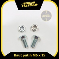 White Bolt and Nut Set M6 x 15 mm M6 Screw Bolt and Nut