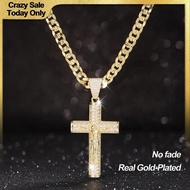 Holylegend Men's 14K Gold-Plated Cross Necklace, Nanotechnology Cuban Figaro Miami Chain