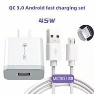 45W Portable Fast Charger Set Charging Data Cable Micro USB Android For Samsung A02 M02 A022 A03 A03