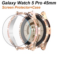 For Samsung Galaxy Watch 5 Pro 45mm Case Glass Screen Protector Bling Inlaid Diamonds Cover Tempered Film For Galaxy Watch5 Pro