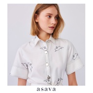 [asava rs23] Asava Signature Shirt เสื้อเชิ้ตผู้หญิง แขนสั้น ปกเชิ้ต แต่งกระดุมด้านหน้า ปักลายกระต่า