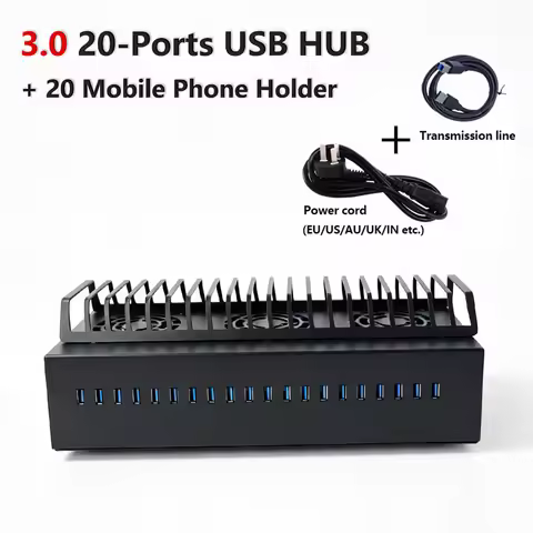 20-Port USB 3.0 Hub Chassis + Mobile Phone Support Farm Unified Management