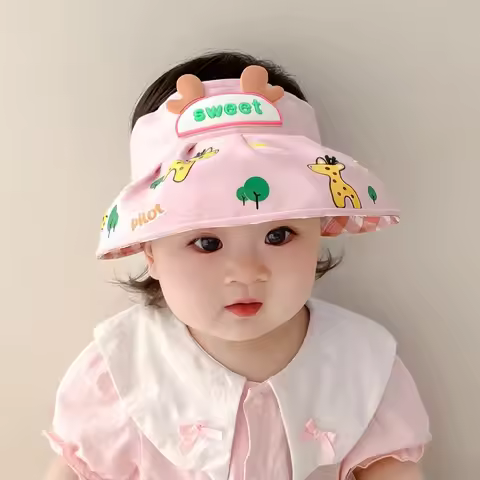 Cute deer antler empty topair hat baby's summer sun protection hat (3 months to 3 years old)