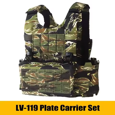 LV119 Plate Carrier Set TIGER STRIPES Tactical Vest Lightweight Quick Release Airsoft Molle Hunting 