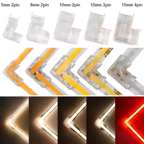 Quick Connect COB LED Connectors 90 Degree L Shape Cover Connectors For CCT FCOB RGB Strip Lights 2/