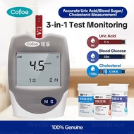 Cofoe 3-in-1 Uric Acid, Glucose & Cholesterol Test Meter Kit | Home Monitoring Device with Strips & 