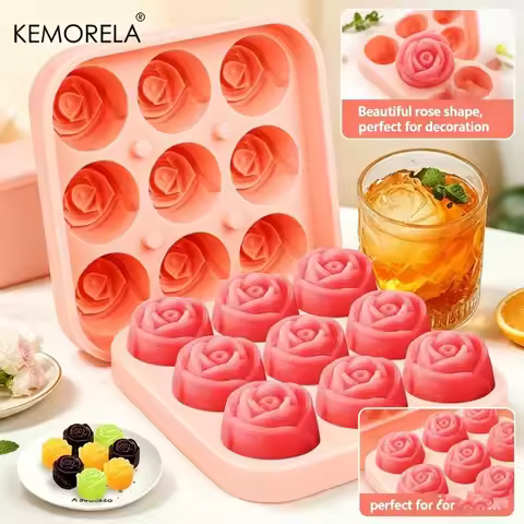 1PCS 3D Rose Ice Molds 9 Grids Cube Tray Mold Flower Shape Silicone Ice Mold Ball Maker Bar Ice Cube