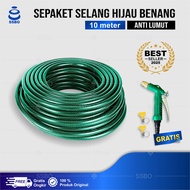 Kepala Semprotan Selang Air Hijau 10 Meter Tebal 2 mm Fleksibel Anti Lumut Jet Spray Motor Mobil Mur