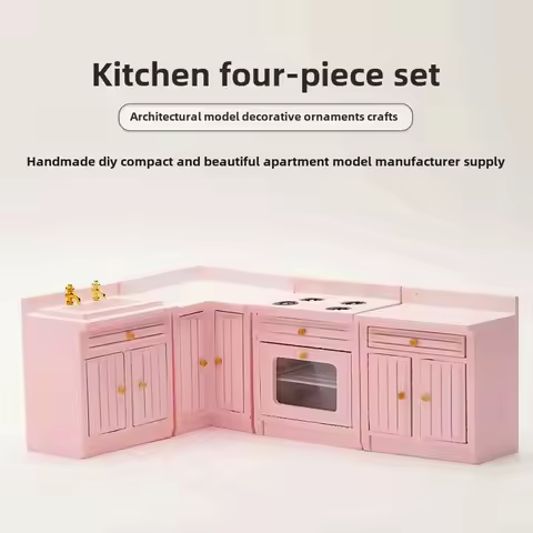 Exquisite 1:12 Miniature Dollhouse Kitchen Cabinet and Sink Set Cooking Table and Miniature Food Mod
